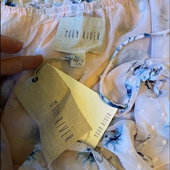 ANTHROPOLOGIE MOON RIVER Ruffle Cold Shoulder Floral Pink MIDI Dress.Size S - Picture 13 of 15